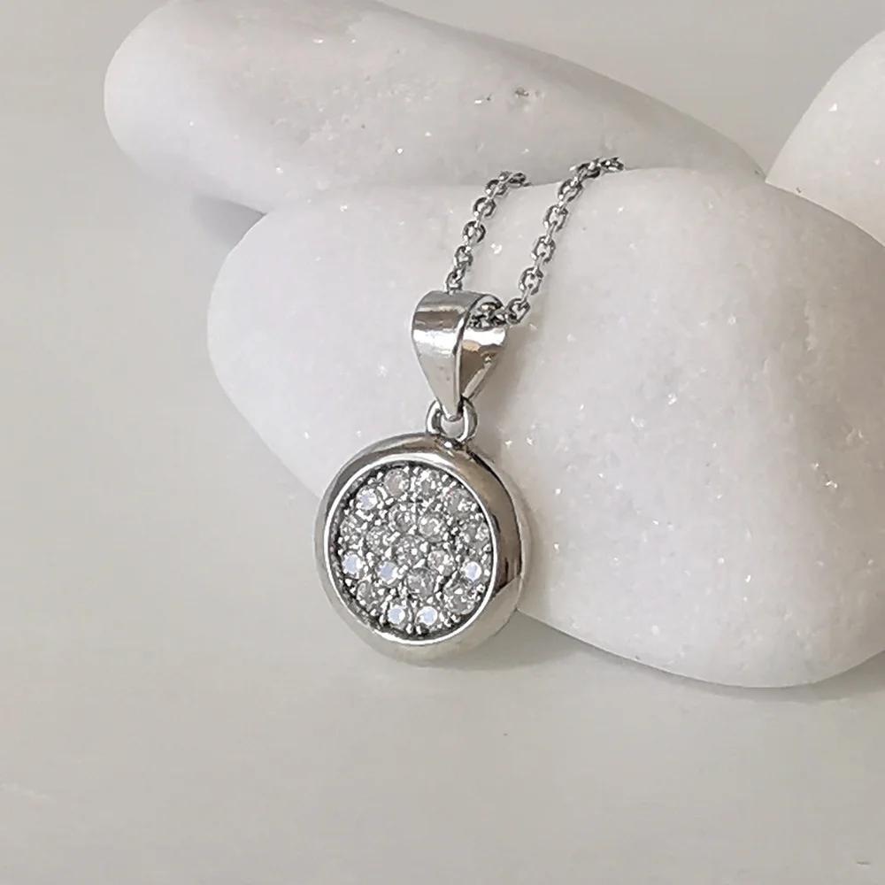 NWT Sterling silver pave cz disc pendant necklace - Picture 6 of 6